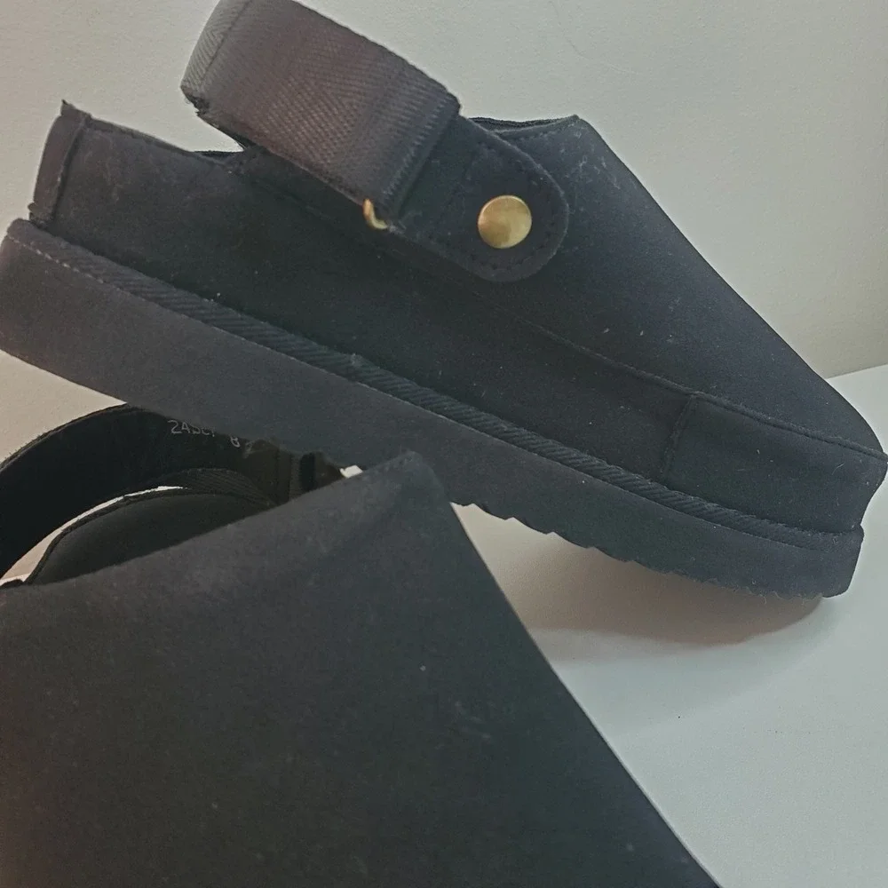 Black Platform Clogs with Adjustable Heel Strap Serrated Sole Womens 8 24SE7 - Picture 1 of 8